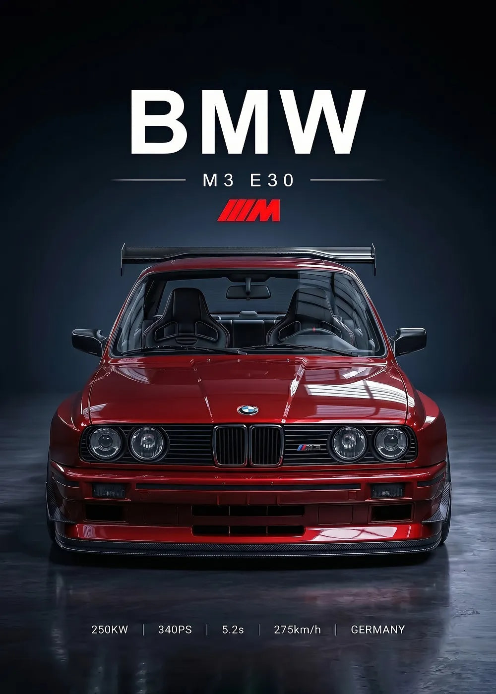 BMW E30 Evo Red metal poster artwork